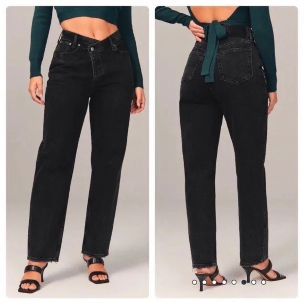 Abercrombie and Fitch Black Curve Love The Dad High Rise Cross Front Loose Jeans